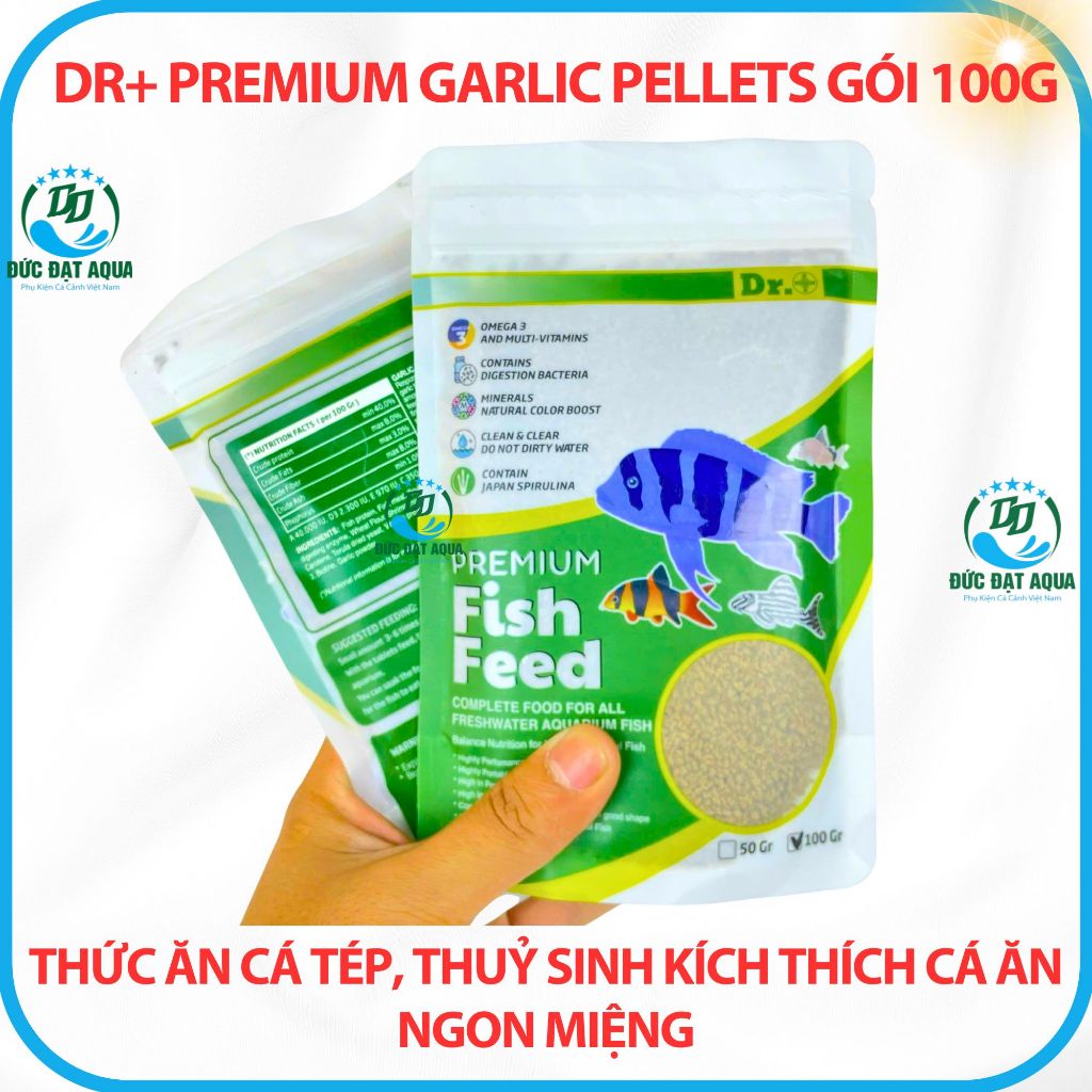 Thức ăn cá cảnh, thuỷ sinh, kích thích cá ăn ngon miệng gói 100g Dr+ Premium Garlic Pellets 8