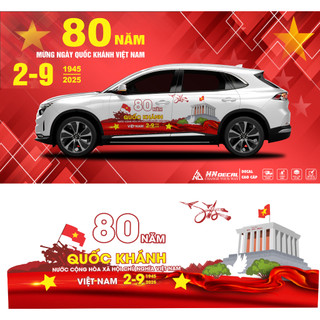 Decal dán xe - Tem dán xe Ô tô mẫu quốc khánh 2-9 VIỆT NAM ( 1 bộ dán 2 bên )