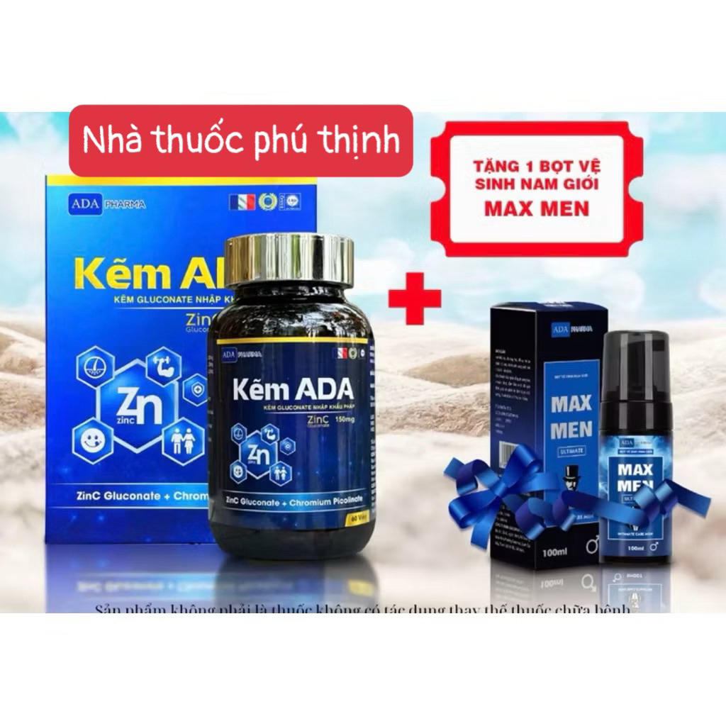 ✅(chính hãng) kẽm ADA hộp 60 viên tặng kèm 1 bọt vệ sinh nam(hàng date mới, chuẩn xịn)