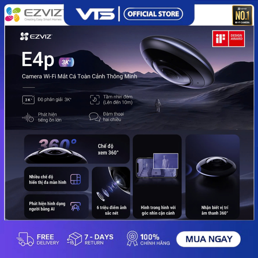 Camera Wifi EZVIZ E4P 6MP 3K+ Mắt Cá Toàn Cảnh - Fish Eye Camera, AI ...