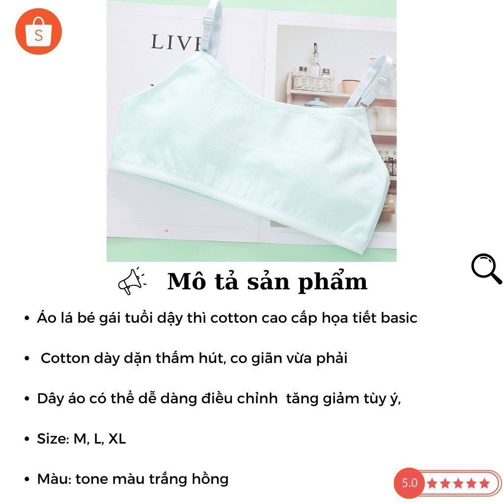 Áo lót học sinh tuổi dậy thì cotton dày dặn thấm hút tốt dây có nút điều chỉnh tiện lợi LANXIA B8891