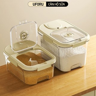 Thùng Gạo Chống Ẩm Mốc Màu Trong Nắp Kem Chất Liệu Nhựa PET 3 Kích Thước 5KG 10KG 15KG - UFM458