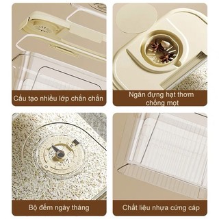 Thùng Gạo Chống Ẩm Mốc Màu Trong Nắp Kem Chất Liệu Nhựa PET 3 Kích Thước 5KG 10KG 15KG - UFM458