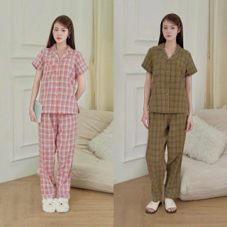 𝗛𝗮̀𝗻𝗴 𝗰𝗵𝗶́𝗻𝗵 𝗵𝗮̃𝗻𝗴 Bộ đồ ngủ mặc nhà pyjama linen kẻ form rộng - O.N WORKSHOP