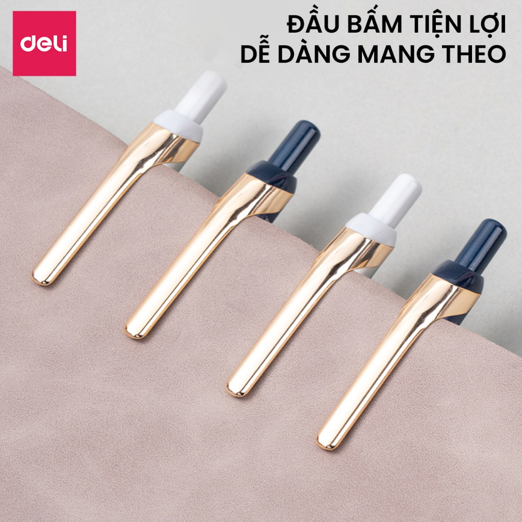 Combo 2 Bút Bi Dầu Cao Cấp Văn Phòng Dạng Bấm Deli Mực Xanh Thiết Kế Sang Trọng Nét Mượt Trơn Tru