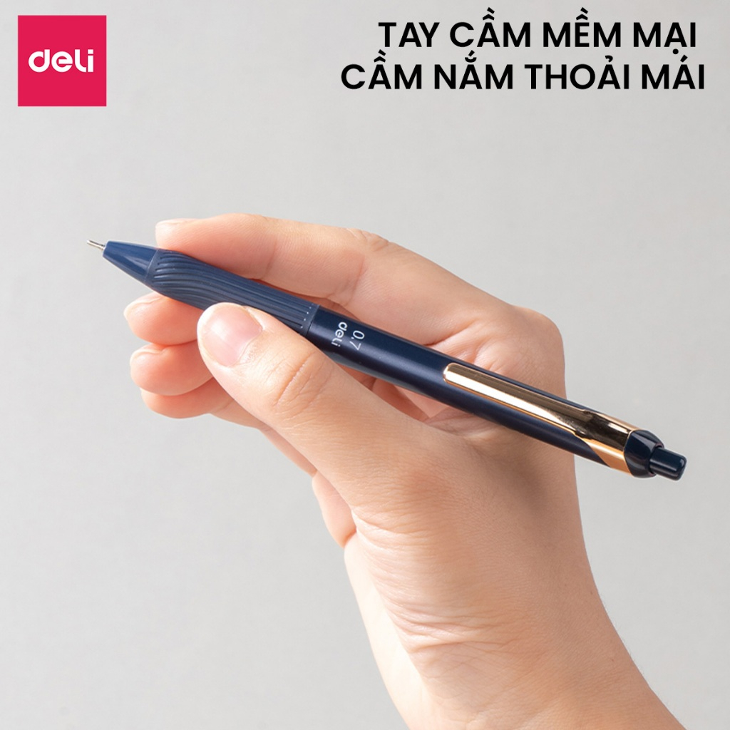 Combo 2 Bút Bi Dầu Cao Cấp Văn Phòng Dạng Bấm Deli Mực Xanh Thiết Kế Sang Trọng Nét Mượt Trơn Tru