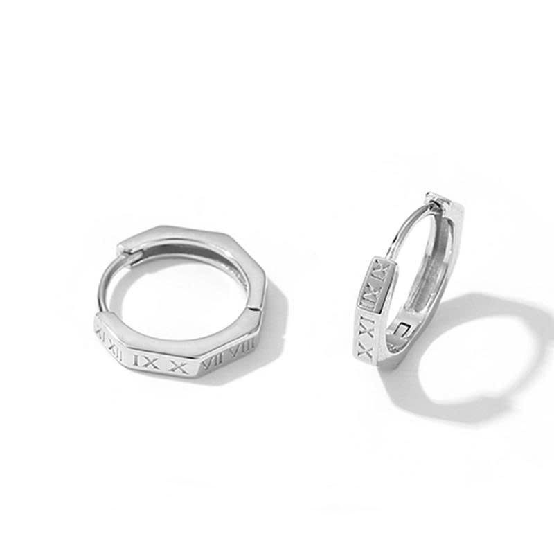Khuyên tai nam bạc tròn Timeless thiết kế khắc số la mã (1 chiếc) | GEMY SILVER KN47