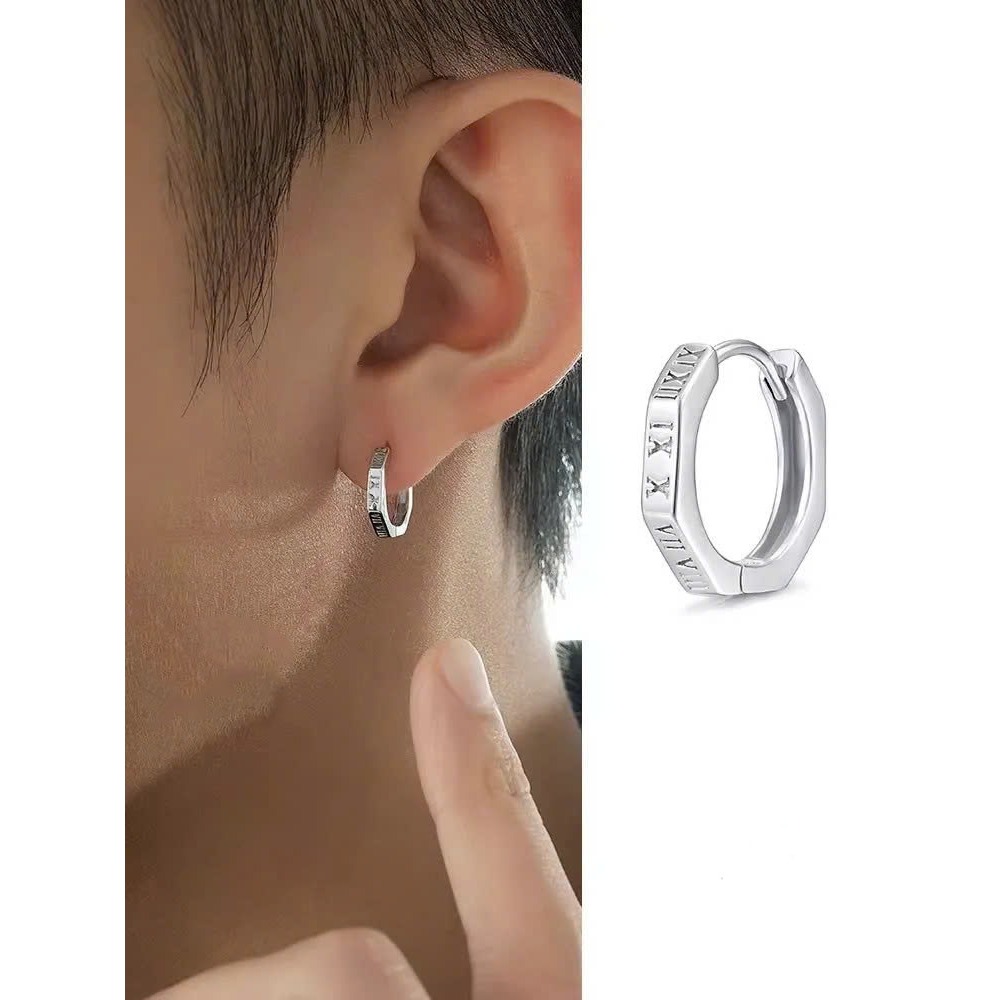 Khuyên tai nam bạc tròn Timeless thiết kế khắc số la mã (1 chiếc) | GEMY SILVER KN47