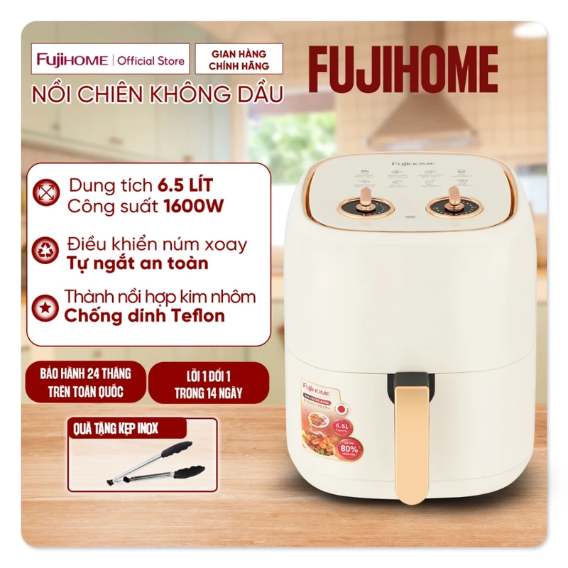 Nồi chiên không dầu 6.5L nhập khẩu Fujihome A6W công suất 1600W, nồi chiên cơ tự ngắt an toàn chống dính cao cấp Teflon — ảnh 1