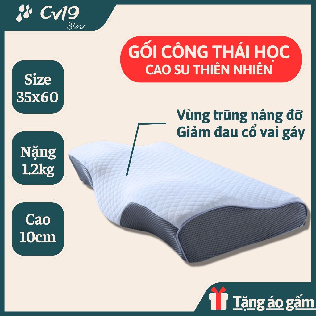 CÔNG THÁI HỌC - Gối cao su thiên nhiên giảm đau cổ vai gáy, ngủ ngon hơn, thoáng khí không hầm bí