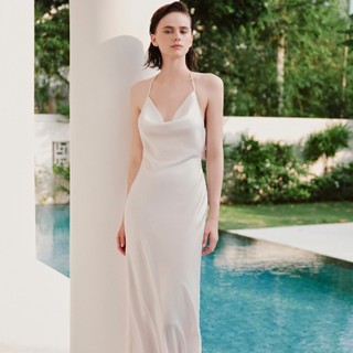 Đầm OLV lụa maxi 2 dây cổ đổ mịn mát thướt tha Cream Silky Cowl phù hợp đi tiệc đi biển mùa hè