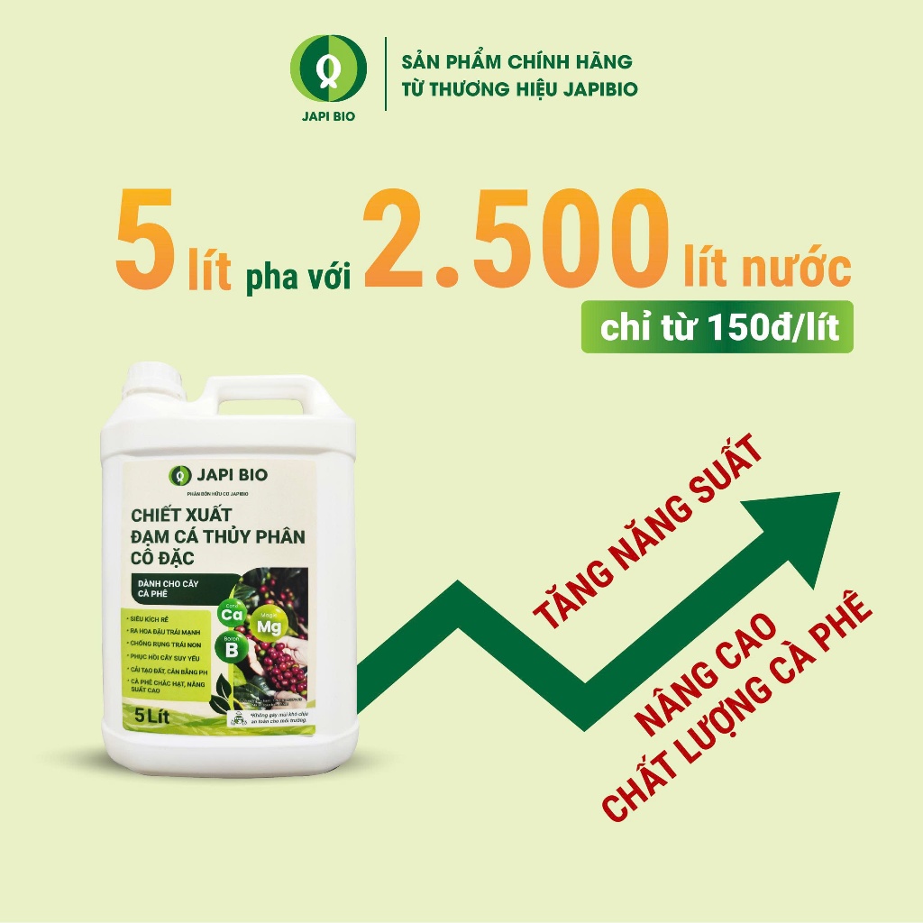 Đạm Cá Hữu Cơ JapiBio 5L Cho Cây Cà Phê – Kích Rễ – Bật Chồi – Ra Hoa Đồng Loạt – Hạt Chắc