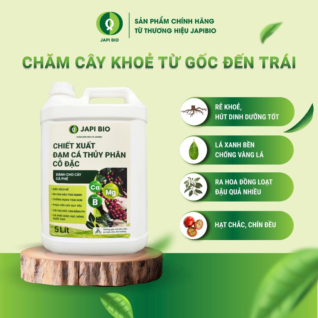 Đạm Cá Hữu Cơ JapiBio 5L Cho Cây Cà Phê – Kích Rễ – Bật Chồi – Ra Hoa Đồng Loạt – Hạt Chắc