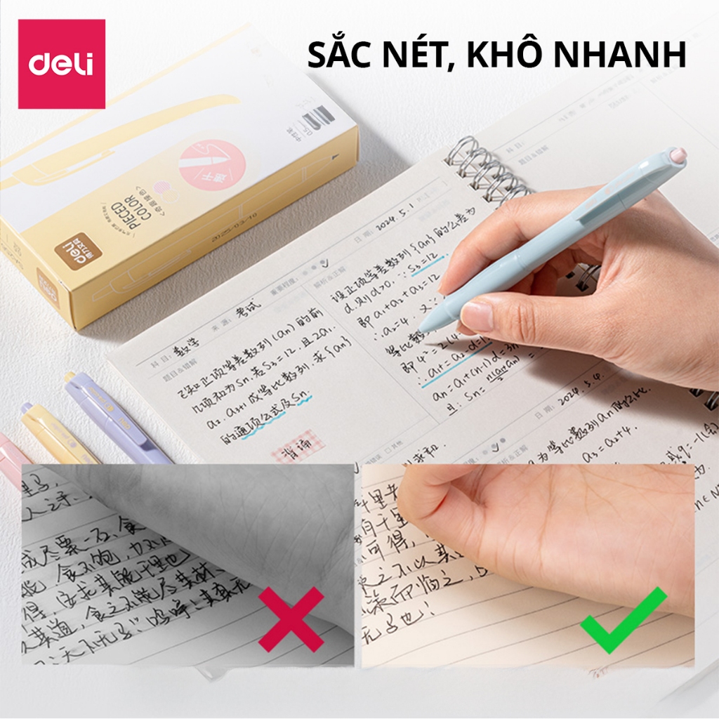 [MUA 3 GIẢM 35%] Combo Bút Gel Deli SA256 Ngòi 0.5mm Màu Pastel Có Đệm Tay Deli Viết Trơn Tru Nhanh Khô Dễ Thương