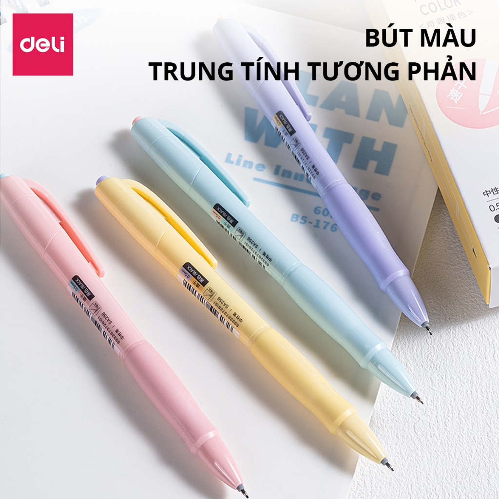 [MUA 3 GIẢM 35%] Combo Bút Gel Deli SA256 Ngòi 0.5mm Màu Pastel Có Đệm Tay Deli Viết Trơn Tru Nhanh Khô Dễ Thương