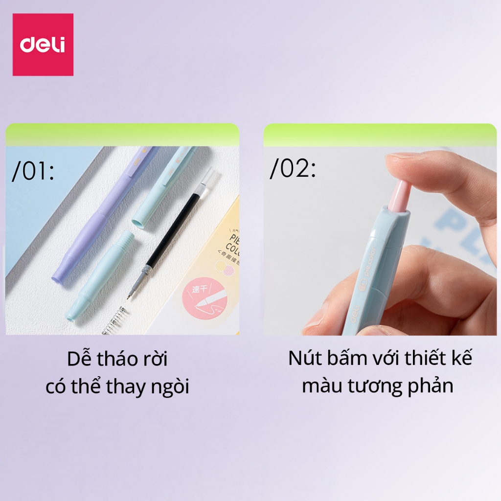 [MUA 3 GIẢM 35%] Combo Bút Gel Deli SA256 Ngòi 0.5mm Màu Pastel Có Đệm Tay Deli Viết Trơn Tru Nhanh Khô Dễ Thương