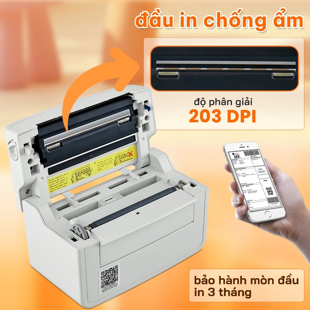 Máy In Nhiệt Vận Đơn 3 & 4 Inch | Máy In Mã Vạch | Máy In Nhãn Hóa Đơn USB + Bluetooth & i0S