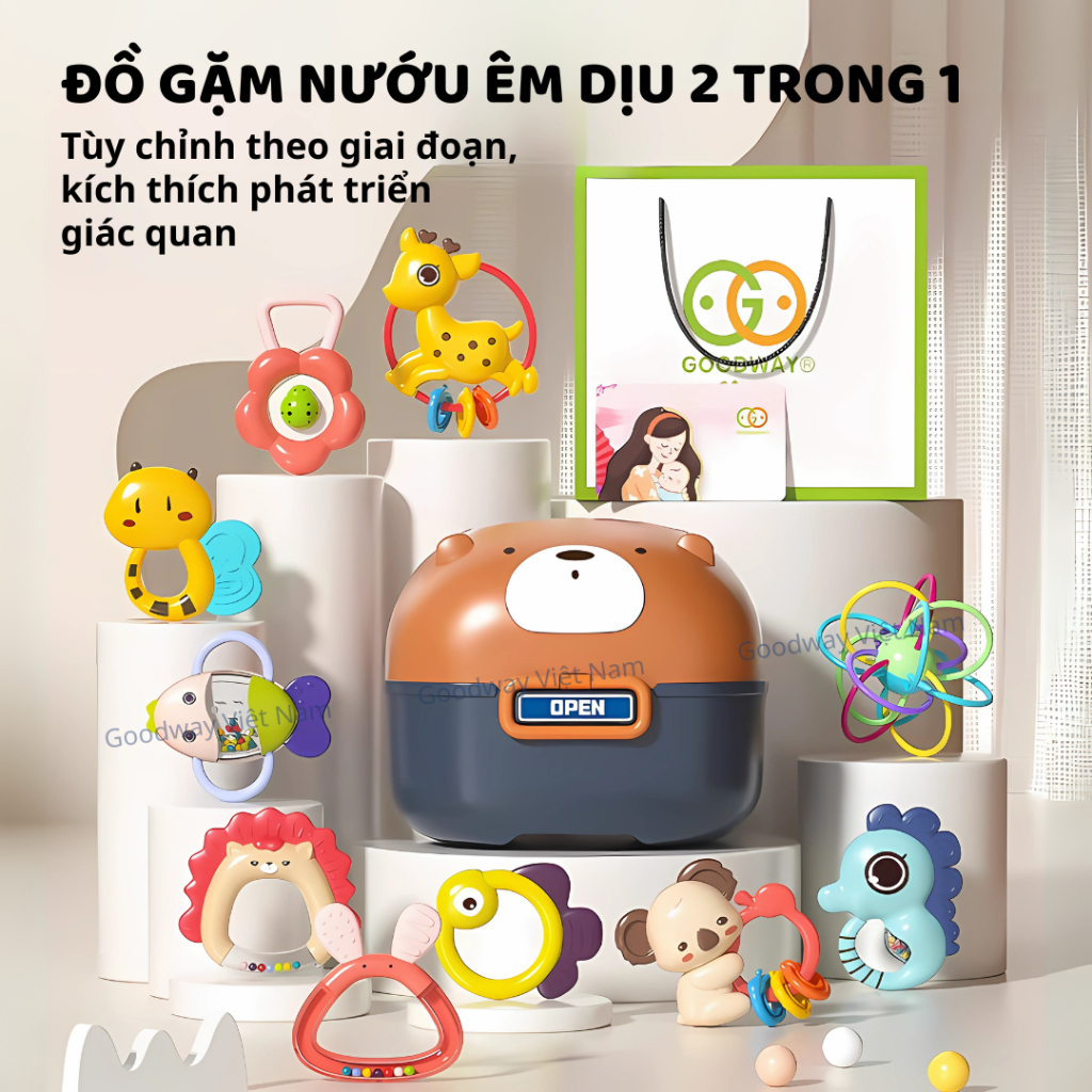 Đồ chơi bé sơ sinh bộ lục lạc gặm nướu 8 10 món Goodway Baby Rattle an toàn cho bé từ 2 tháng tuổi