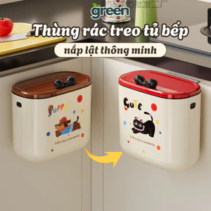 Thùng Rác Treo Tủ Bếp Nắp Lật Thông Minh 12L Thiết Kế Hoạt Hình Dễ Thương Tiện Lợi Cho Nhà Bếp