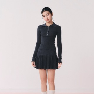 Set OLV áo và chân váy len polo dễ thương Ribbed Knit Heart Button Set phù hợp đi chơi