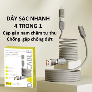 Dây Cáp Sạc Từ Tính Đa Năng Sạc Nhanh 240W, Cáp Sạc Nhanh 4 IN 1 Chống Rối, Sạc Nhanh 240W Type C, USB, L