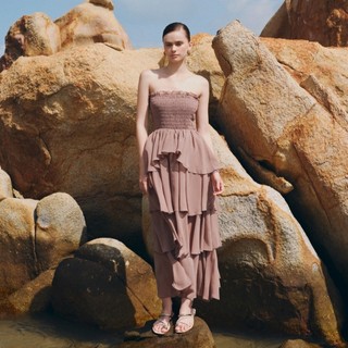 Đầm OLV cúp ngực maxi ôm tôn dáng xếp tầng bèo bồng bềnh Mauve Chiffon Ruffled Cup Dress đi biển