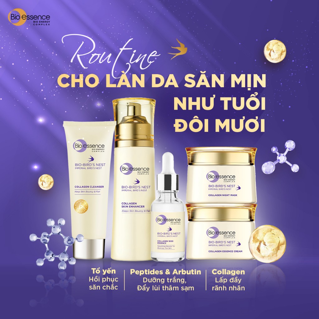 Bộ Bio-Essence Bio-Bird's Nest: Tinh chất dưỡng da Bio-Bird's Nest Collagen Essence 30ml, Sữa rửa mặt 100g,Kem dưỡng 50g