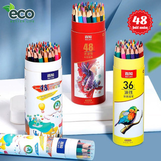 Hộp 48 Bút Chì Màu Học Sinh Tẩy Xóa Dễ Dàng, Bút Chì Màu Cao Cấp Cho Bé, Dụng Cụ Học Tập Vẽ Tranh