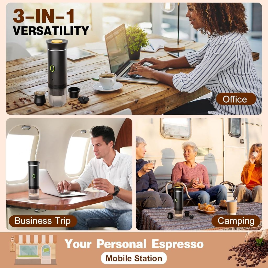 Máy Pha Cà Phê Espresso 20 Bar Không Dây 3 in 1 Tự Gia Nhiệt USB-C Tương Thích Nespresso Dolce Gusto