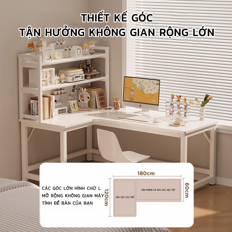 Bàn Game NOVUS L Cao Cấp - Mặt Vân Carbon, Giá Đỡ Đồ - Thiết Kế Góc Tối Ưu Không Gian