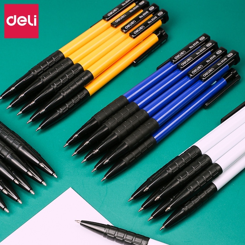 [Bán Chạy] Combo 10 Bút Bi 0.7mm Deli  Đầu Bấm, Chống Trượt, Viết Êm, Tiện Dụng Học Sinh & Văn Phòng