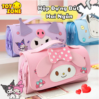 Hộp Bút 2 Ngăn Hình My Melody/Kuromi/Pochacco Dễ Thương-Ngăn Chứa Rộng,Chất Liệu Da PU Mềm, Có Quai Xách Tiện Lợi Cho Bé