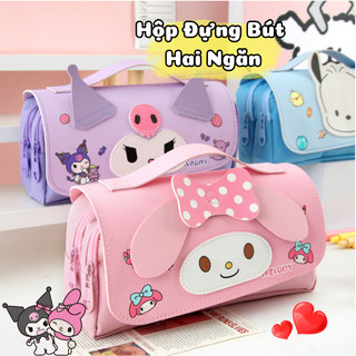 Hộp Bút 2 Ngăn Hình My Melody/Kuromi/Pochacco Dễ Thương-Ngăn Chứa Rộng,Chất Liệu Da PU Mềm, Có Quai Xách Tiện Lợi Cho Bé