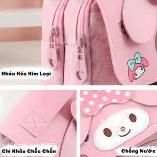 Hộp Bút 2 Ngăn Hình My Melody/Kuromi/Pochacco Dễ Thương-Ngăn Chứa Rộng,Chất Liệu Da PU Mềm, Có Quai Xách Tiện Lợi Cho Bé