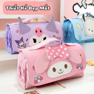 Hộp Bút 2 Ngăn Hình My Melody/Kuromi/Pochacco Dễ Thương-Ngăn Chứa Rộng,Chất Liệu Da PU Mềm, Có Quai Xách Tiện Lợi Cho Bé