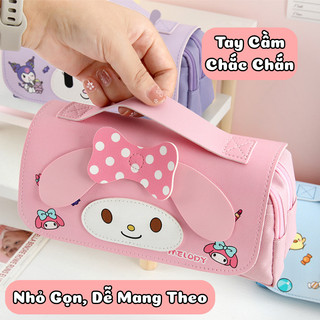 Hộp Bút 2 Ngăn Hình My Melody/Kuromi/Pochacco Dễ Thương-Ngăn Chứa Rộng,Chất Liệu Da PU Mềm, Có Quai Xách Tiện Lợi Cho Bé