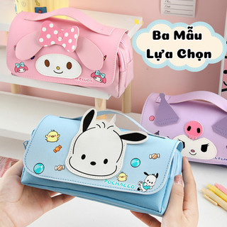 Hộp Bút 2 Ngăn Hình My Melody/Kuromi/Pochacco Dễ Thương-Ngăn Chứa Rộng,Chất Liệu Da PU Mềm, Có Quai Xách Tiện Lợi Cho Bé