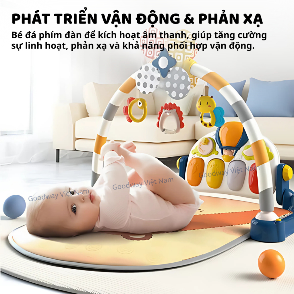 Thảm Piano Nằm Chơi Cho Bé Sơ Sinh Goodway Windmill Piano Gym Đồ Chơi Giác Quan Kèm Lục Lạc Treo
