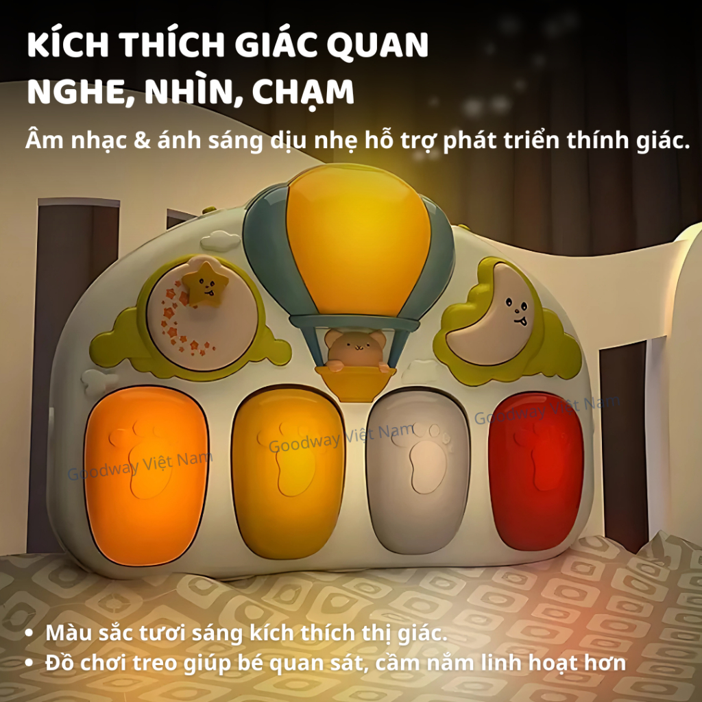 Thảm Piano Nằm Chơi Cho Bé Sơ Sinh Goodway Windmill Piano Gym Đồ Chơi Giác Quan Kèm Lục Lạc Treo