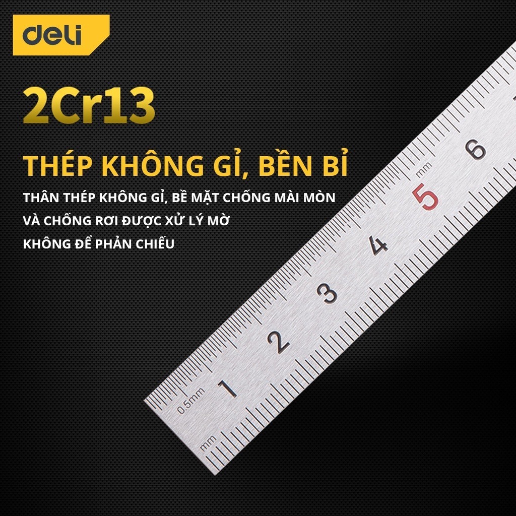 Thước Kẻ Thép Deli Cao Cấp - Kích Thước 15cm Nhỏ Gọn, Tiện Lợi - Chất Liệu Chống Mòn Gỉ - 8461