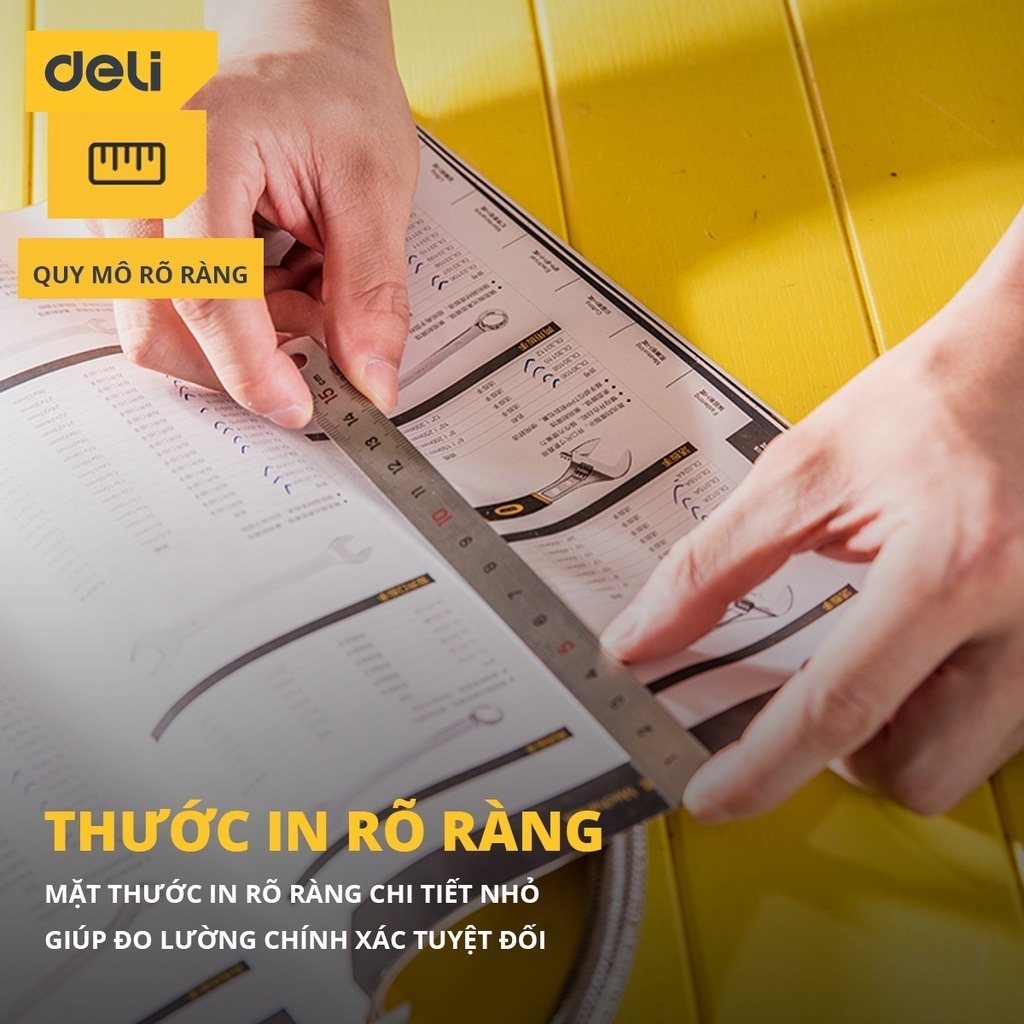 Thước Kẻ Thép Deli Cao Cấp - Kích Thước 15cm Nhỏ Gọn, Tiện Lợi - Chất Liệu Chống Mòn Gỉ - 8461