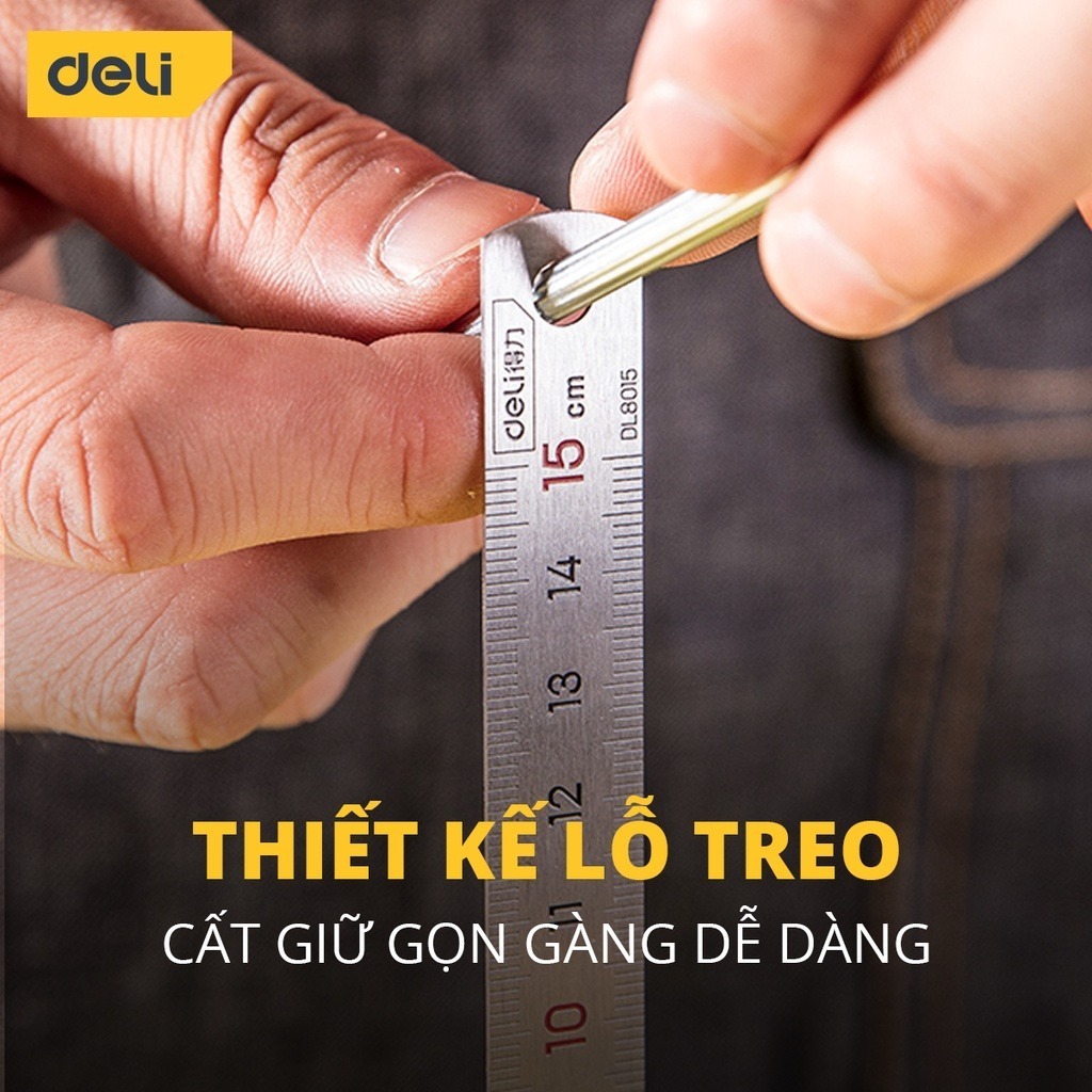 Thước Kẻ Thép Deli Cao Cấp - Kích Thước 15cm Nhỏ Gọn, Tiện Lợi - Chất Liệu Chống Mòn Gỉ - 8461