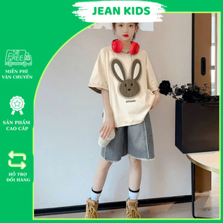 Set Jean Thỏ Bé Gái 17–45kg _ Áo Cotton In Hoạ Tiết Thỏ & Quần Jean Ngố Dây _ Style Hàn Quốc Năng Động