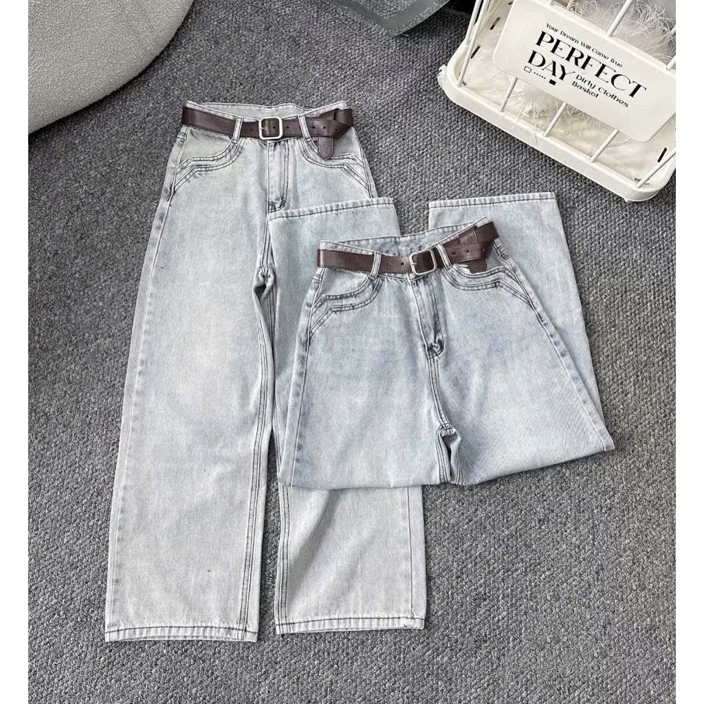 Quần Jeans Ống Rộng Thiết Kế Túi Kiểu Cạp Cao