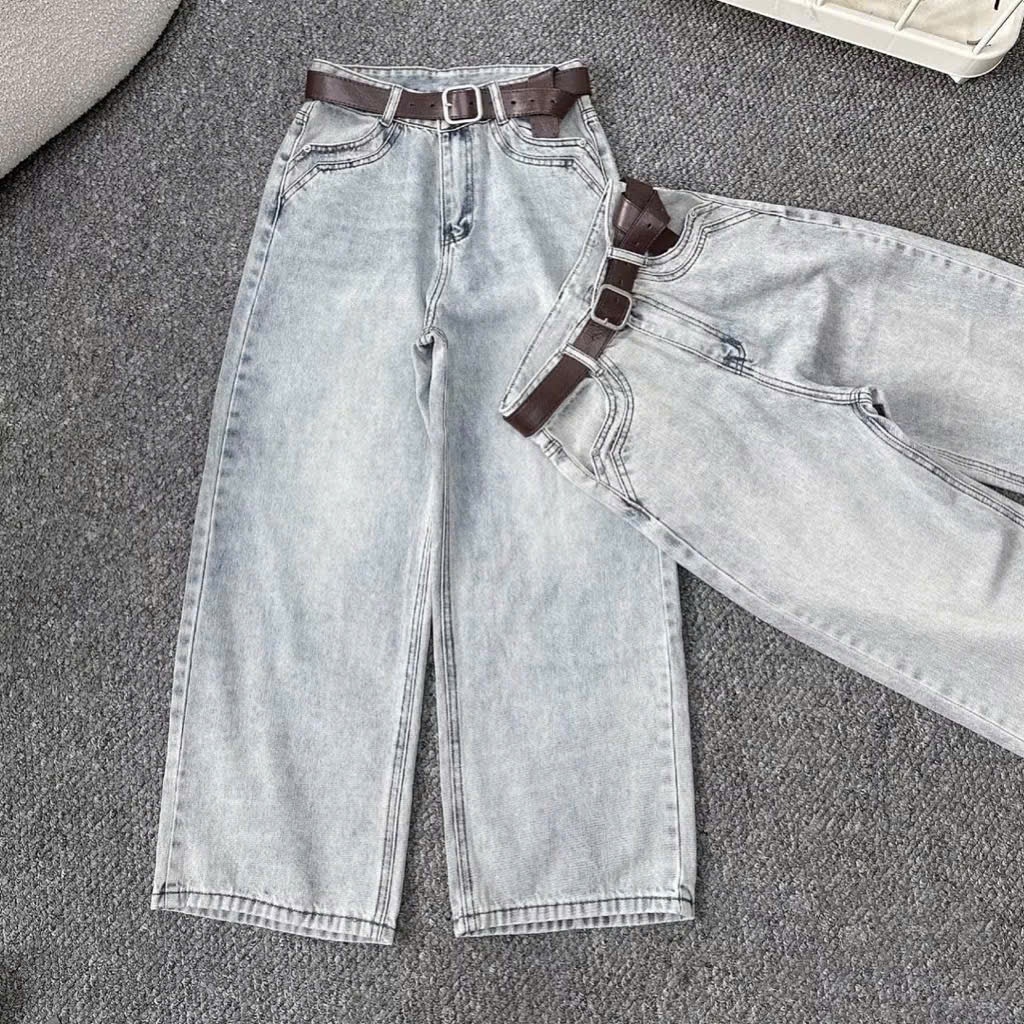 Quần Jeans Ống Rộng Thiết Kế Túi Kiểu Cạp Cao