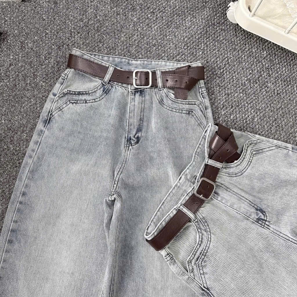 Quần Jeans Ống Rộng Thiết Kế Túi Kiểu Cạp Cao