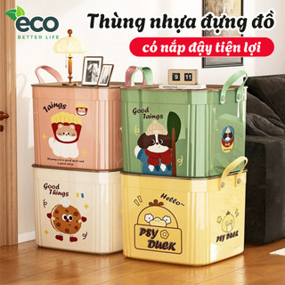 Thùng Nhựa Đựng Đồ Có Nắp Hình Cookie Dễ Thương, Hộp Đựng Đồ Đa Năng Có Quai Xách Tiện Lợi