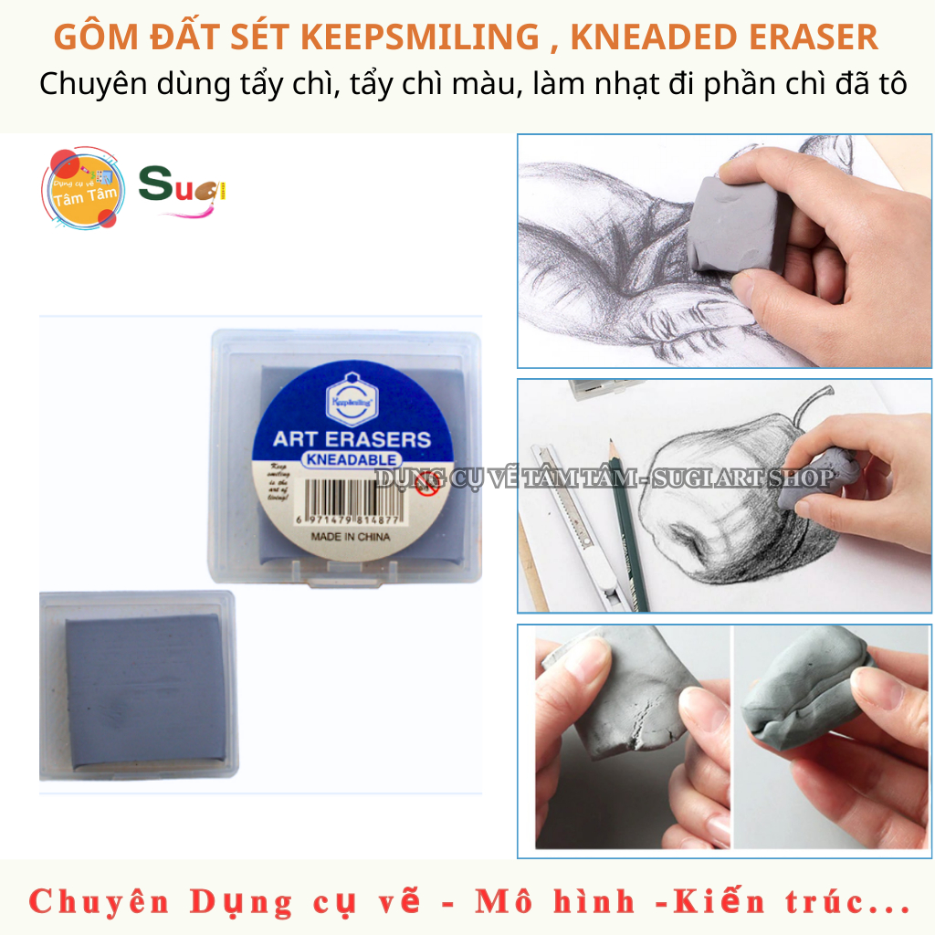 Gôm ất Sét (Tẩy ất Sét) Keep Smiling  Tẩy Chì Than, Bút Chì, Sáp Màu  Dụng Cụ Vẽ Mỹ Thuật & Kiến Trúc [ Tâm Tâm ]