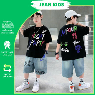 Set Jean NIGHT PAPTY 2 Màu Đen - Kem Cho Bé Trai Phong Cách