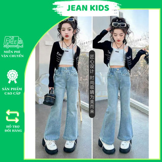 Quần Jean Dài Dáng Loe Đính Đá Phong Cách Hàn Quốc Cho Bé Gái